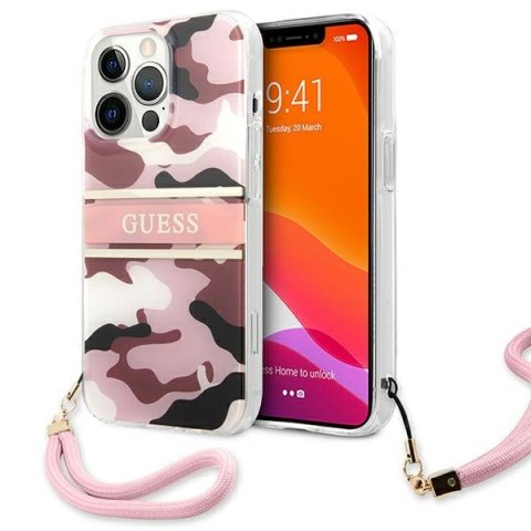 Guess nakładka do iPhone 13 Pro / 13 6,1" GUHCP13LKCABPI różowy hard case Camo Strap Collection