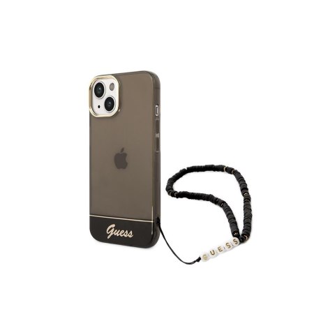 Guess nakładka do iPhone 14 Pro Max 6,7" GUHCP14XHGCOHK czarna hardcase Translucent Pearl Strap