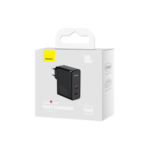 Baseus ładowarka sieciowa GaN5 Pro PD 100W 1x USB-C 1x USB czarna + kabel USB-C - USB-C Baseus ładowarka sieciowa GaN5 Pro PD 100W 1x USB-C 1x USB czarna + kabel USB-C - USB-C