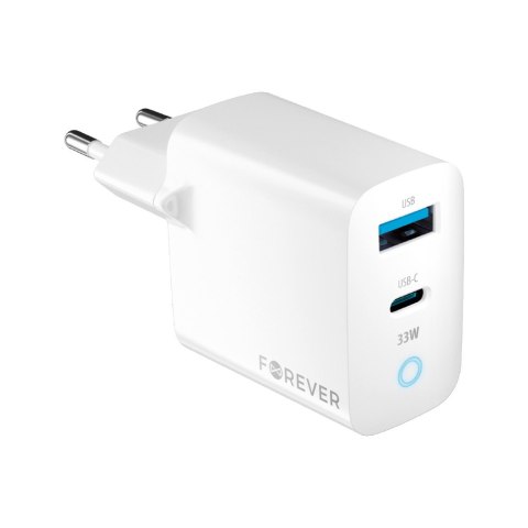 Forever ładowarka sieciowa GaN PD QC TC-06-33AC 1x USB-C 1x USB 33W biała