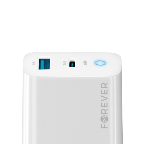 Forever ładowarka sieciowa GaN PD QC TC-06-33AC 1x USB-C 1x USB 33W biała Forever ładowarka sieciowa GaN PD QC TC-06-33AC 1x USB-C 1x USB 33W biała