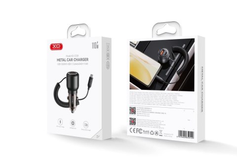 XO ładowarka samochodowa CC59 65W 1x USB 1x USB-C czarna matowa z kablem USB-C + kabel USB-C - USB-C XO ładowarka samochodowa CC59 65W 1x USB 1x USB-C czarna matowa z kablem USB-C + kabel USB-C - USB-C