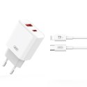 XO ładowarka sieciowa CE12 PD QC 3.0 20W 1x USB 1x USB-C biała + kabel USB-C - Lightning