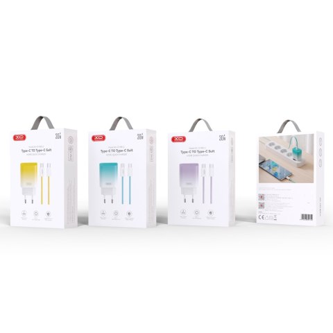 XO ładowarka sieciowa CE18 PD 30W 1x USB-C fioletowo-biała + kabel USB-C - USB-C XO ładowarka sieciowa CE18 PD 30W 1x USB-C fioletowo-biała + kabel USB-C - USB-C