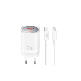 XO ładowarka sieciowa CE21 PD 33W 1x USB-C 1x USB biała + kabel USB-C - Lightning