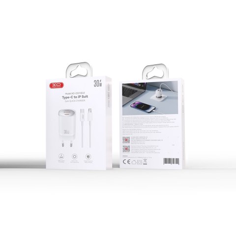 XO ładowarka sieciowa CE21 PD 33W 1x USB-C 1x USB biała + kabel USB-C - Lightning XO ładowarka sieciowa CE21 PD 33W 1x USB-C 1x USB biała + kabel USB-C - Lightning