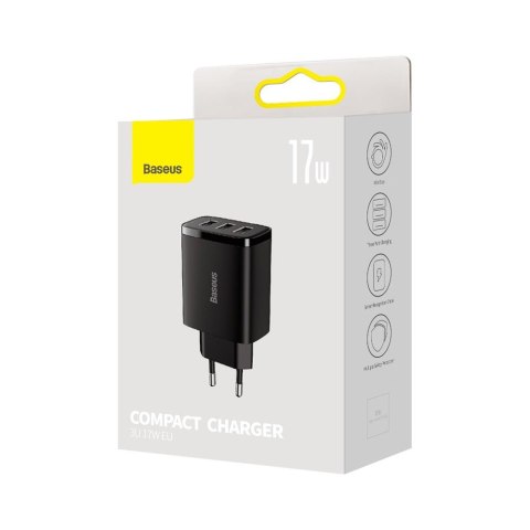 Baseus ładowarka sieciowa Compact 3 x USB czarna 17W Baseus ładowarka sieciowa Compact 3 x USB czarna 17W