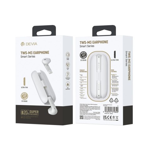 Devia słuchawki Bluetooth TWS Smart M3 białe Devia słuchawki Bluetooth TWS Smart M3 białe