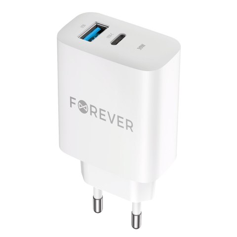 Forever ładowarka sieciowa PD QC TC-07-30AC 1x USB-C 1x USB 30W biała