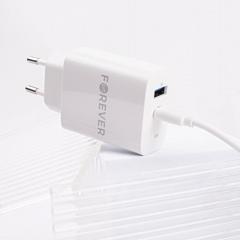 Forever ładowarka sieciowa PD QC TC-07-30AC 1x USB-C 1x USB 30W biała Forever ładowarka sieciowa PD QC TC-07-30AC 1x USB-C 1x USB 30W biała