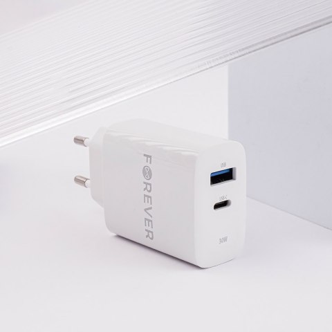 Forever ładowarka sieciowa PD QC TC-07-30AC 1x USB-C 1x USB 30W biała Forever ładowarka sieciowa PD QC TC-07-30AC 1x USB-C 1x USB 30W biała
