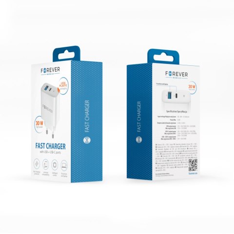 Forever ładowarka sieciowa PD QC TC-07-30AC 1x USB-C 1x USB 30W biała Forever ładowarka sieciowa PD QC TC-07-30AC 1x USB-C 1x USB 30W biała