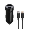 Maxlife ładowarka samochodowa PD QC MXCC-04 1x USB-C 1x USB 20W czarna + kabel USB-C - Lightning 27W