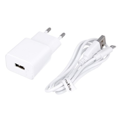 Maxlife ładowarka sieciowa MXTC-01 1x USB 1A biała + kabel microUSB