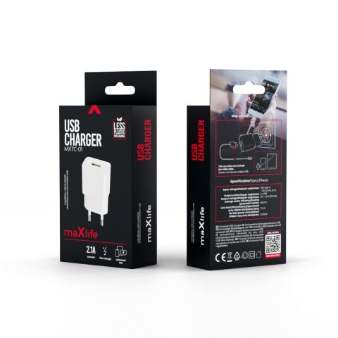 Maxlife ładowarka sieciowa MXTC-01 1x USB 2,1A biała Maxlife ładowarka sieciowa MXTC-01 1x USB 2,1A biała