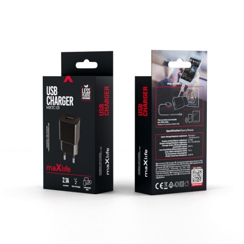 Maxlife ładowarka sieciowa MXTC-01 1x USB 2,1A czarna Maxlife ładowarka sieciowa MXTC-01 1x USB 2,1A czarna