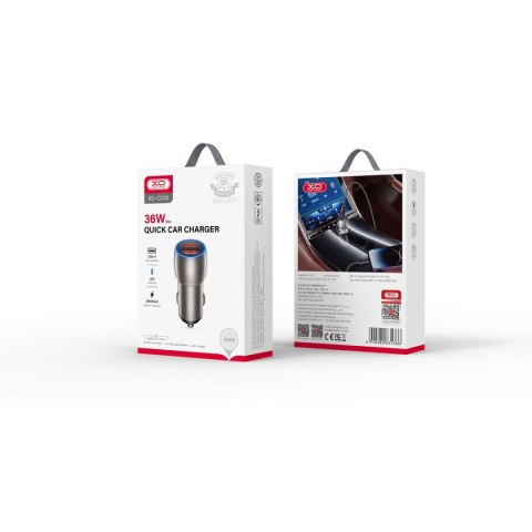 XO ładowarka samochodowa CC52 QC 36W 2x USB szara + kabel USB-C XO ładowarka samochodowa CC52 QC 36W 2x USB szara + kabel USB-C