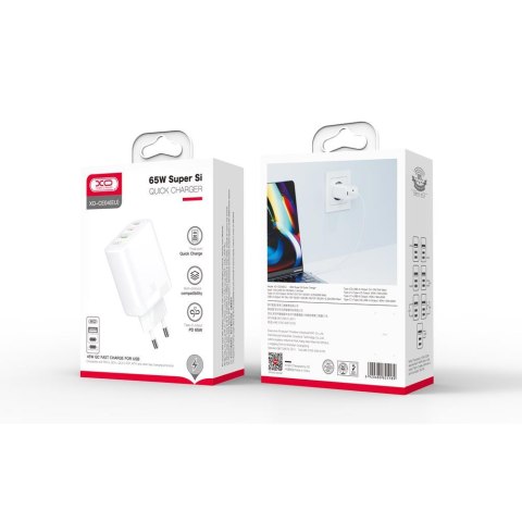 XO ładowarka sieciowa CE04 PD 65W 2x USB-C 1x USB biała XO ładowarka sieciowa CE04 PD 65W 2x USB-C 1x USB biała