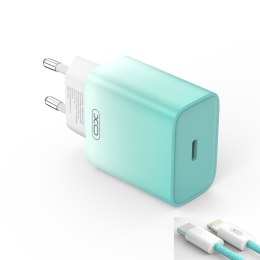 XO ładowarka sieciowa CE18 PD 30W 1x USB-C niebiesko-biała + kabel USB-C - Lightning