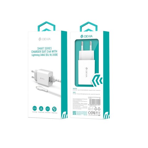 Devia ładowarka sieciowa Smart 2x USB 2,4A biała + kabel Lightning Devia ładowarka sieciowa Smart 2x USB 2,4A biała + kabel Lightning