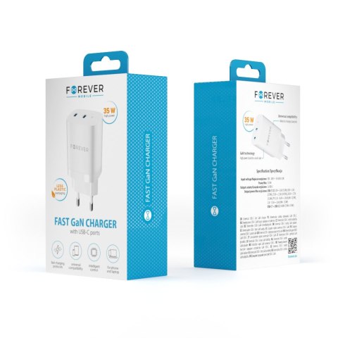 Forever ładowarka sieciowa GaN PD QC TC-05-35CC 2x USB-C 35W biała Forever ładowarka sieciowa GaN PD QC TC-05-35CC 2x USB-C 35W biała