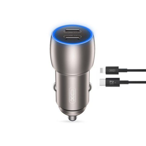 XO ładowarka samochodowa CC51 PD 40W 2x USB-C szara kabel USB-C - Lightning