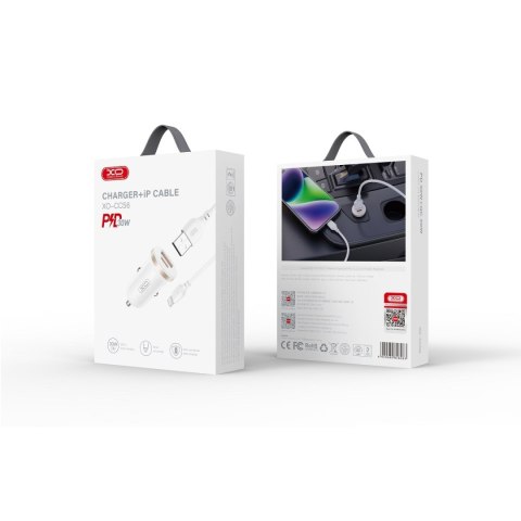 XO ładowarka samochodowa CC56 PD 30W QC 1x USB 1x USB-C biała + kabel USB - Lightning XO ładowarka samochodowa CC56 PD 30W QC 1x USB 1x USB-C biała + kabel USB - Lightning