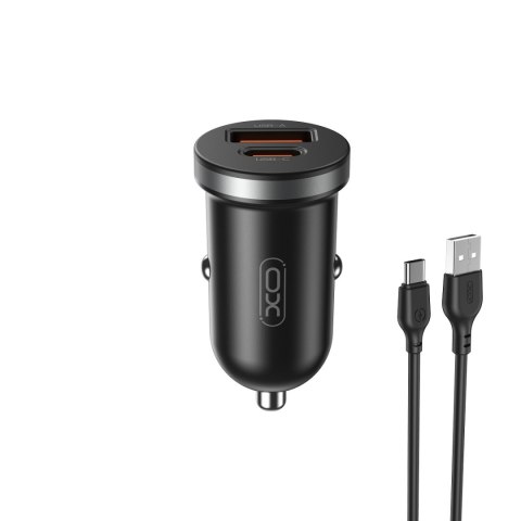 XO ładowarka samochodowa CC56 PD 30W QC 1x USB 1x USB-C czarna + kabel USB - USB-C