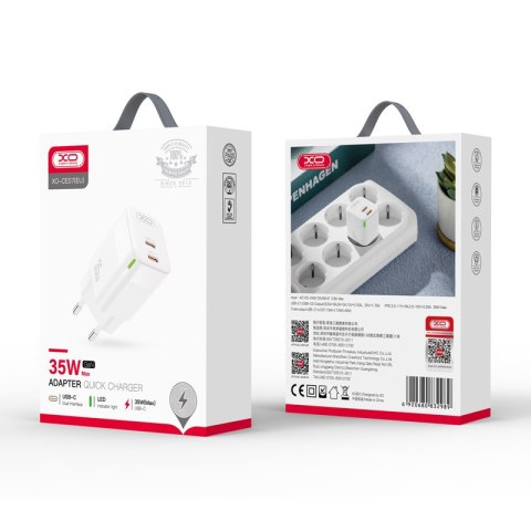 XO ładowarka sieciowa CE07 PD 35W 2x USB-C biała XO ładowarka sieciowa CE07 PD 35W 2x USB-C biała