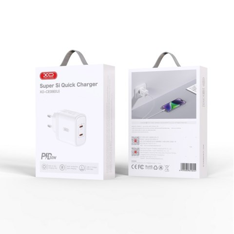 XO ładowarka sieciowa CE08 PD 50W 2x USB-C biała XO ładowarka sieciowa CE08 PD 50W 2x USB-C biała