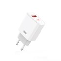 XO ładowarka sieciowa CE12 PD QC 3.0 20W 1x USB 1x USB-C biała + kabel USB - microUSB