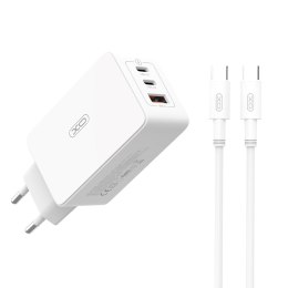 XO ładowarka sieciowa CE13 PD QC 3.0 65W 1x USB 2x USB-C biała + kabel USB-C - USB-C