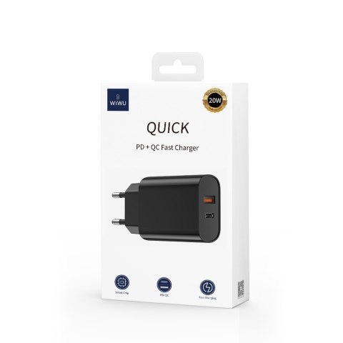 WIWU ładowarka sieciowa Wi-U002 PD + QC 20W 1x USB 1x USB-C czarna WIWU ładowarka sieciowa Wi-U002 PD + QC 20W 1x USB 1x USB-C czarna