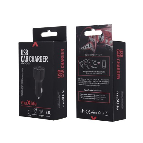 Maxlife ładowarka samochodowa MXCC-01 1x USB 2,1A czarna Maxlife ładowarka samochodowa MXCC-01 1x USB 2,1A czarna
