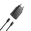 WIWU ładowarka sieciowa Wi-U002 PD + QC 20W 1x USB 1x USB-C czarna + kabel USB-C - Lightning