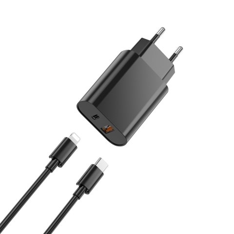 WIWU ładowarka sieciowa Wi-U002 PD + QC 20W 1x USB 1x USB-C czarna + kabel USB-C - Lightning WIWU ładowarka sieciowa Wi-U002 PD + QC 20W 1x USB 1x USB-C czarna + kabel USB-C - Lightning
