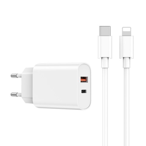 WIWU ładowarka sieciowa Wi-U002 PD + QC 20W 1x USB 1x USB-C biała + kabel USB-C - Lightning