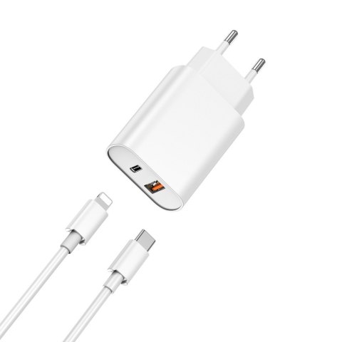 WIWU ładowarka sieciowa Wi-U002 PD + QC 20W 1x USB 1x USB-C biała + kabel USB-C - Lightning WIWU ładowarka sieciowa Wi-U002 PD + QC 20W 1x USB 1x USB-C biała + kabel USB-C - Lightning