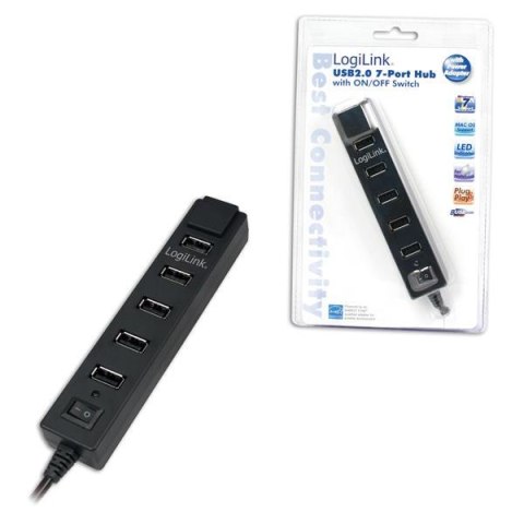 Hub USB LogiLink UA0124 7xUSB 2.0, wyłącznik ON/OFF czarny