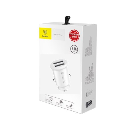 Baseus ładowarka samochodowa Grain 2x USB 3,1A biała Baseus ładowarka samochodowa Grain 2x USB 3,1A biała