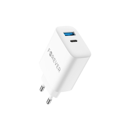 Forever ładowarka sieciowa PD QC TC-07 1x USB-C 1x USB 30W biała + kabel USB-C - USB-C 60W Forever ładowarka sieciowa PD QC TC-07 1x USB-C 1x USB 30W biała + kabel USB-C - USB-C 60W