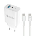 Forever ładowarka sieciowa PD QC TC-07 1x USB-C 1x USB 30W biała + kabel USB-C - USB-C 60W