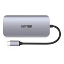 Unitek Aktywny hub USB-C 5Gbps, 2x HDMI 4K, czytnik kart, RJ-45, PD 100W