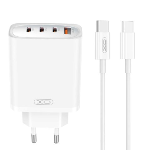 XO ładowarka sieciowa CE23 PD 65W 3x USB-C 1x USB biała + kabel USB-C - USB-C