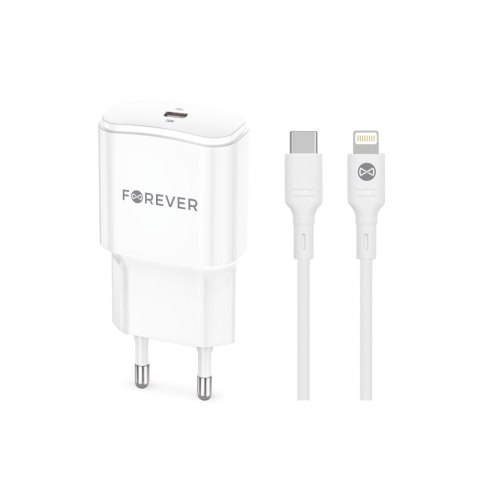 Forever ładowarka sieciowa PD QC TC-01 1x USB-C 20W biała + kabel USB-C - Lightning 20W