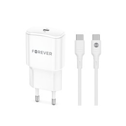 Forever ładowarka sieciowa PD QC TC-01 1x USB-C 20W biała + kabel USB-C - USB-C 20W