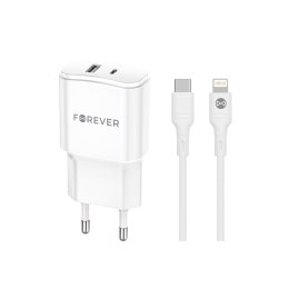 Forever ładowarka sieciowa PD QC TC-01-20AC 1x USB-C 1x USB 20W biała + kabel USB-C - Lightning 20W