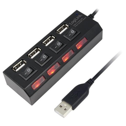 Hub USB LogiLink UA0128 4xUSB 2.0, wyłącznik ON/OFF czarny