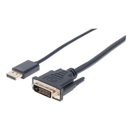 Kabel adapter Manhattan DisplayPort / DVI-D 24+1 1080p*60Hz M/M 3m czarny