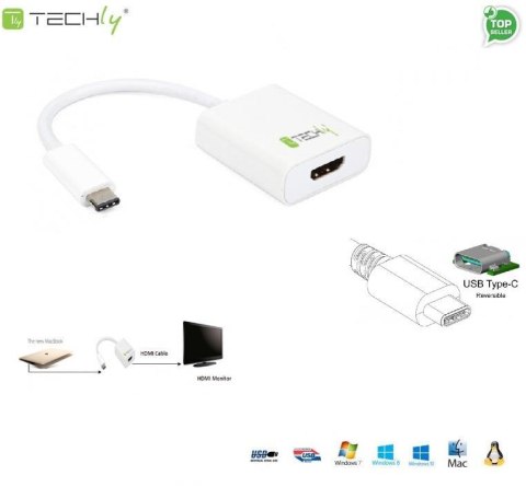 Adapter Techly USB31-HDMI USB-C 3.1 na HDMI M/Ż, biały 0,15m IADAP